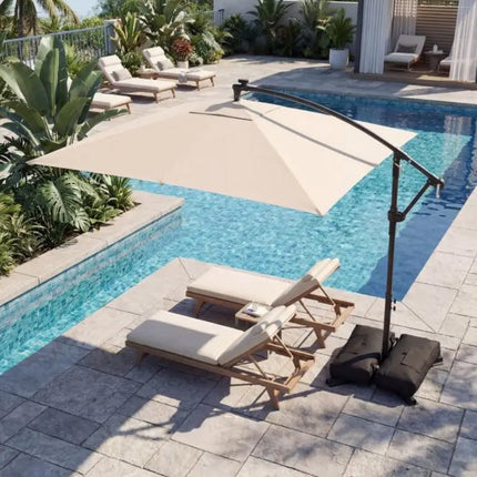 Ombrellone da patio a braccio laterale 8x8 piedi quadrati con LED solari e rotazione a 360° °   Rotazione-Beige