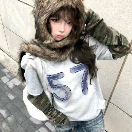 Japanese Kawaii Cute Fur Scarf Hat Winter Keep Warm Y2k Aesthetic Fashion Vintage Cap Bears Ears Women Hats Grunge Streetwear