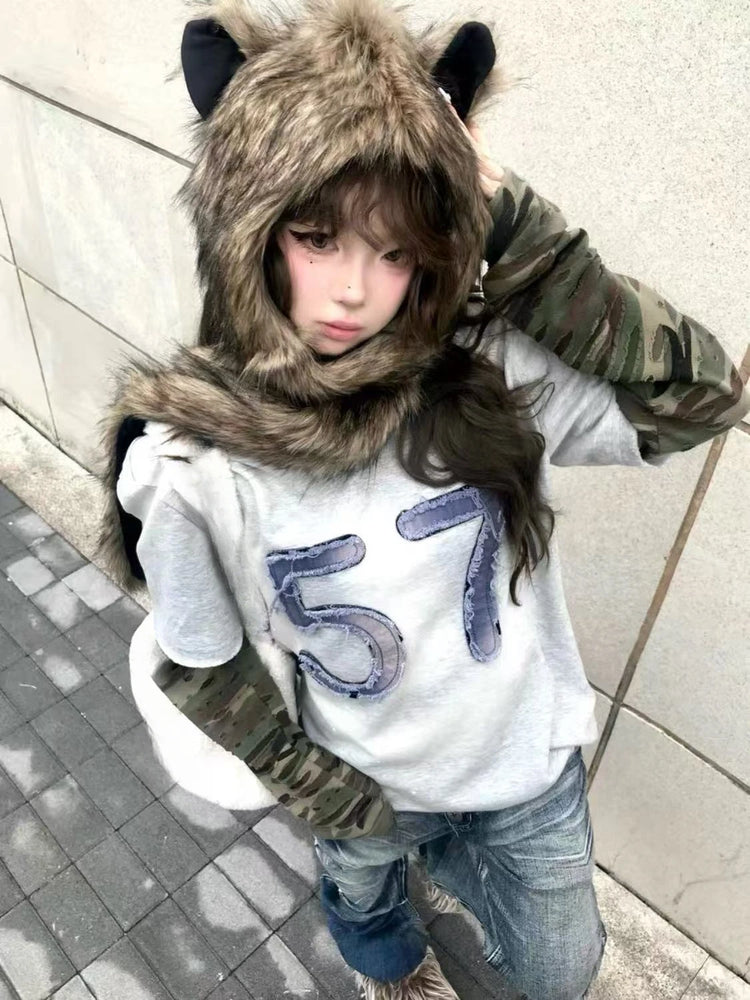 Japanese Kawaii Cute Fur Scarf Hat Winter Keep Warm Y2k Aesthetic Fashion Vintage Cap Bears Ears Women Hats Grunge Streetwear