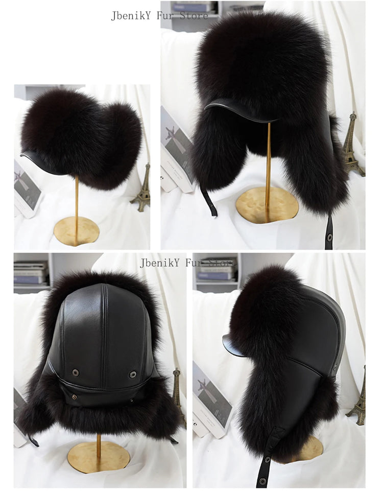 2026 Cap 100% Raccoon Dog Full Fur Fox Fur Hat Men's Fur Ear Protection Winter Thickened and Warm Russian Hat Men's Trend