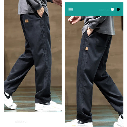 Brand Clothing New Soft Lyocell Fabric Pants Men Thick Loose Straight Drawstring Elastic Waist Korea Casual Cargo Trousers Male