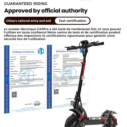 Monopattino elettrico iScooter GX3Pro 1500W 50km/h, potente monopattino a batteria 48V 17.5Ah, pneumatici antiscivolo da 11 pollici per fuoristrada, autonomia massima 60km.