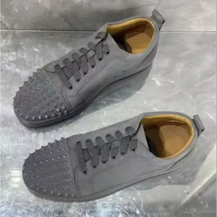 Men's Studded Genuine Leather Sneakers | Round Toe Lace-Up Flat Comfortable Spring Casual Fashion Shoes