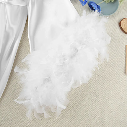 Piuma Blush Kimono Robe Boudoir Matrimonio Lunghezza pavimento Maxi Vestaglia Vestaglie Sposa per essere addio al nubilato Macchia Lingerie di seta