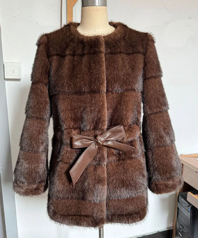 ZADORIN Luxury Designer Clothing Woman Mink Coat 2026 Chic Stand Collar Belted Brown Faux Fur Coat Woman Fluffy Fur Jacket Coats