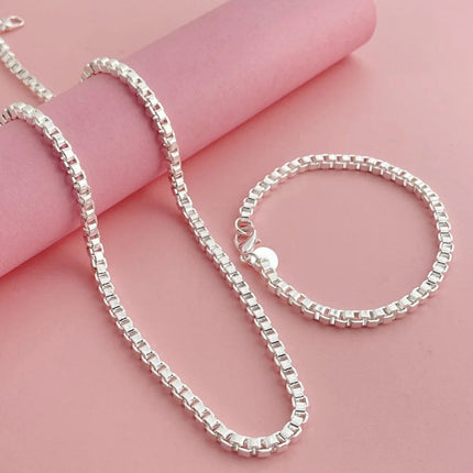 Andara Set di collana e bracciale a catena quadrata in argento sterling 925 da 4 mm per gioielli da festa per uomini e donne platinumshop