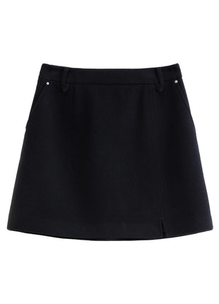 DUSHU Classic Long and Short Elastic Waist A-line Skirt 2025 Winter Skirt for Women Solid Simple Commuting Office Ladies College PlatiNum