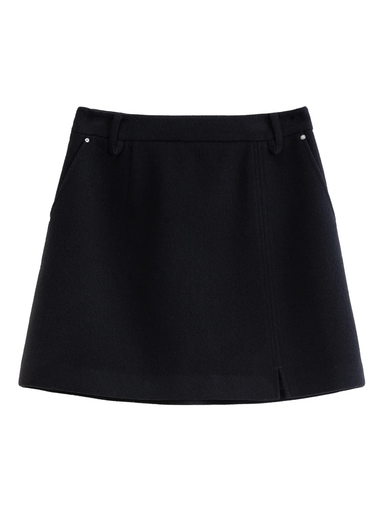 DUSHU Classic Long and Short Elastic Waist A-line Skirt 2025 Winter Skirt for Women Solid Simple Commuting Office Ladies College PlatiNum