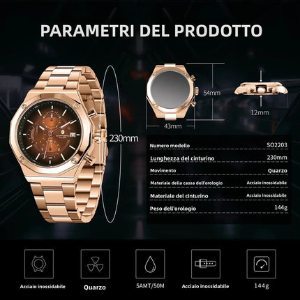 SAPHERO Orologio Cronografo Uomo al Quarzo 5ATM Impermeabile Acciaio Inox con Data, Regalo Perfetto per Padre, Marito, Fidanzato per Natale, Compleanno, San Valentino platinumshop