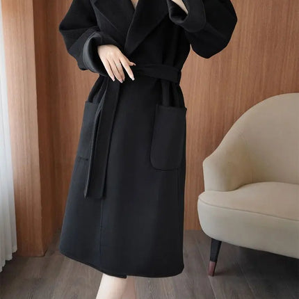 100% Wool Coat Women's Wear 2026 Autumn/Winter Fashion Temperament Double sided Cashmere Coats with Belt Elegant Long Overcoat