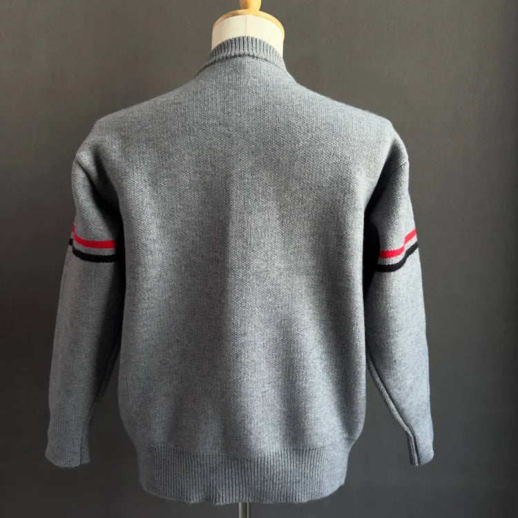 Fashion Men's Knit Cardigan High-End Brand Cartoon Dog Print Design Autumn Winter New Classic Striped Korean Casual Sweater Coat