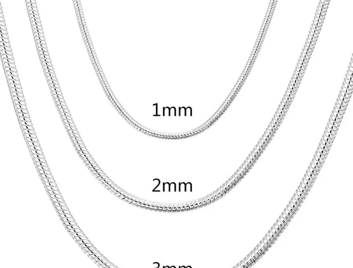 40-75cm 925 Sterling Silver 1MM/2MM/3MM solid Snake Chain Necklace For Men Women Fashion Jewelry for pendant free shipping PlatiNum