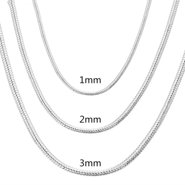 40-75cm 925 Sterling Silver 1MM/2MM/3MM solid Snake Chain Necklace For Men Women Fashion Jewelry for pendant free shipping PlatiNum