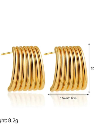 Orecchini a Perno Geometrici a Forma di C Multistrato Placcati in Oro 18K, Antiruggine, in Acciaio Inossidabile per Donne platinumshop
