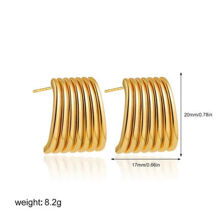 Orecchini a Perno Geometrici a Forma di C Multistrato Placcati in Oro 18K, Antiruggine, in Acciaio Inossidabile per Donne platinumshop