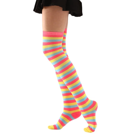 Calze sopra il ginocchio da donna, calze a righe colorate alla moda Cosplay calze alte alla coscia calze lunghe per stivali regali
