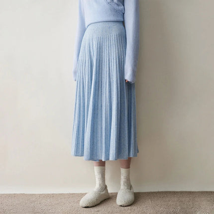 2025 New Grace Women's Cashmere Long Pleated Skirt Autumn Winter Office Lady Cashmere Skirt 100% Cashmere Pupular Dress Skirt PlatiNum