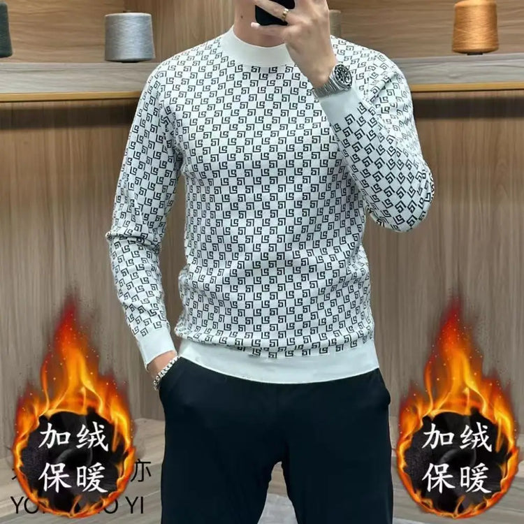 Autumn Winter New Koreon Fashion Fleece Thicken Warm T-Shirt Men Clothing O-Neck Long Sleeve Casual Pullover Bottoming Tops