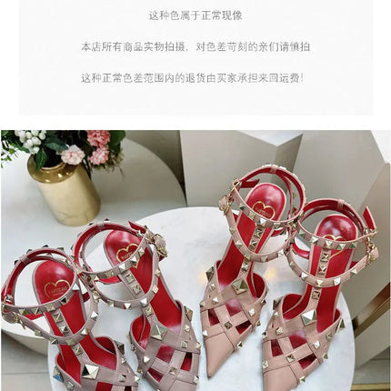 Nuovi Sandali con Tacco Alto e Borchie Primavera/Estate 2026, Sandali a Punta con Tacco Sottile, Scarpe Singole con Borchie platinumshop