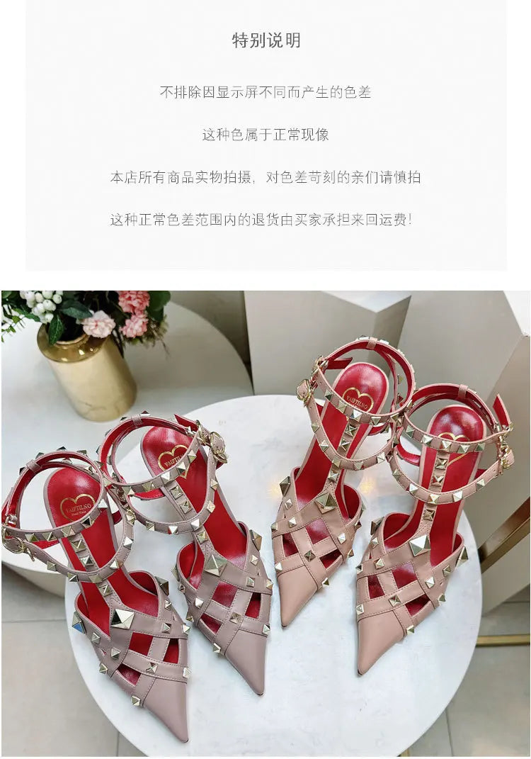 Nuovi Sandali con Tacco Alto e Borchie Primavera/Estate 2026, Sandali a Punta con Tacco Sottile, Scarpe Singole con Borchie platinumshop