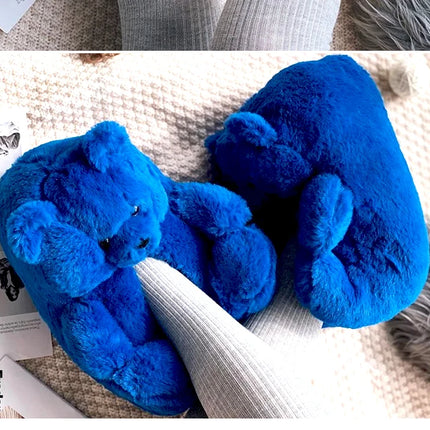 Cute Teddy Bear Plush Winter Slippers, Wrapped Heel Funny Indoor Floor Shoes, Women Gift, Warm Soft Cartoon Fluffy Animal Slippe