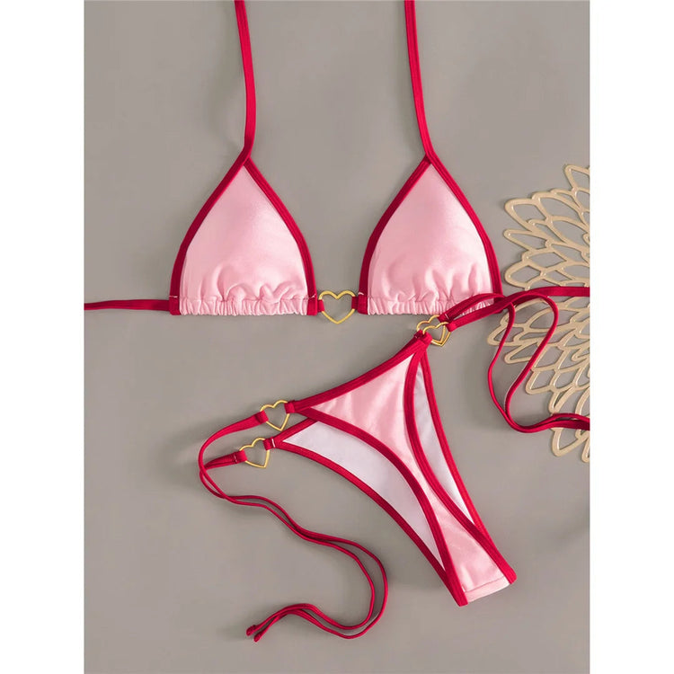 XS - L Halter Mini Micro Perizoma Bikini Donna Costumi da bagno Costume da bagno femminile Bikini a due pezzi Costume da bagno imbottito Costume da bagno V7595 PlatiNum