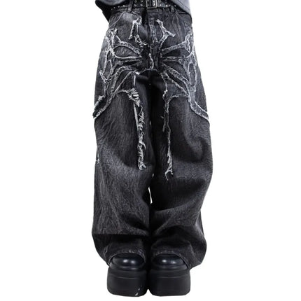 Y2K Retro Oversize Baggy Pantaloni lavabili unisex Phantom Jeans Uomo High Street Spider Toppa ricamata Hip Hop Streetwear Gotico