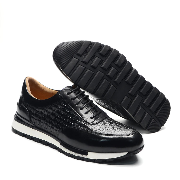 Luxury Autumn Winter Men's Leather Oxford Shoes Plaid Pattern Natural Genuine Leather Lace-up Sneakers Business Casual Shoes