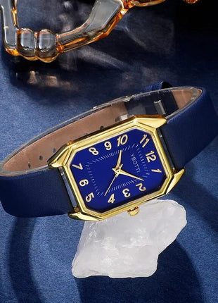 Orologi da donna quadrati di moda di lusso Orologio da polso al quarzo da donna di marca Classico semplice Femme Cinturino in pelle blu Relogio Feminino platinumshop