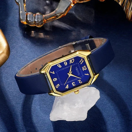 Orologi da donna quadrati di moda di lusso Orologio da polso al quarzo da donna di marca Classico semplice Femme Cinturino in pelle blu Relogio Feminino platinumshop