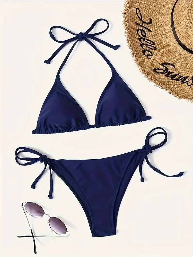 Costumi da bagno Perizoma Bikini Set Sexy Nuovi costumi da bagno blu navy Donna Costumi da bagno sexy Bikini Triangolo Fasciatura Costumi da bagno femminili platinumshop