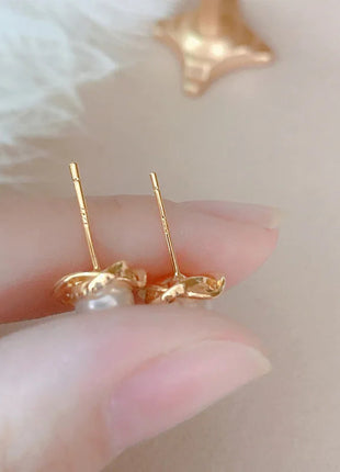 Gioielli in oro 14k di lusso Orecchini in oro reale Zircone Perla Twist Orecchini a bottone di lusso per le donne Brincos Pendientes Bijoux platinumshop