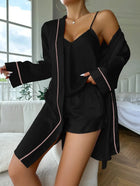 Pigiama semplice in raso con maniche lunghe, abito con cintura, scollo a V, top e pantaloncini, pigiama da donna platinumshop