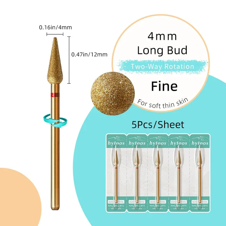 HYTOOS 5Pcs/Set Titanium Nail Drill Bits Diamond Cuticle Clean Nail Bit Professional Safety Cuticle Dead Skin Nail Cleaner Tool
