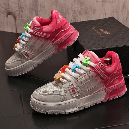 Sneakers Casual Mens Designer Bling Punk Board Shoes Fashion Split Leather Breathable Height Increased Flat Platform Sport Shoes