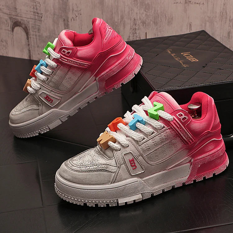 Sneakers Casual Mens Designer Bling Punk Board Shoes Fashion Split Leather Breathable Height Increased Flat Platform Sport Shoes
