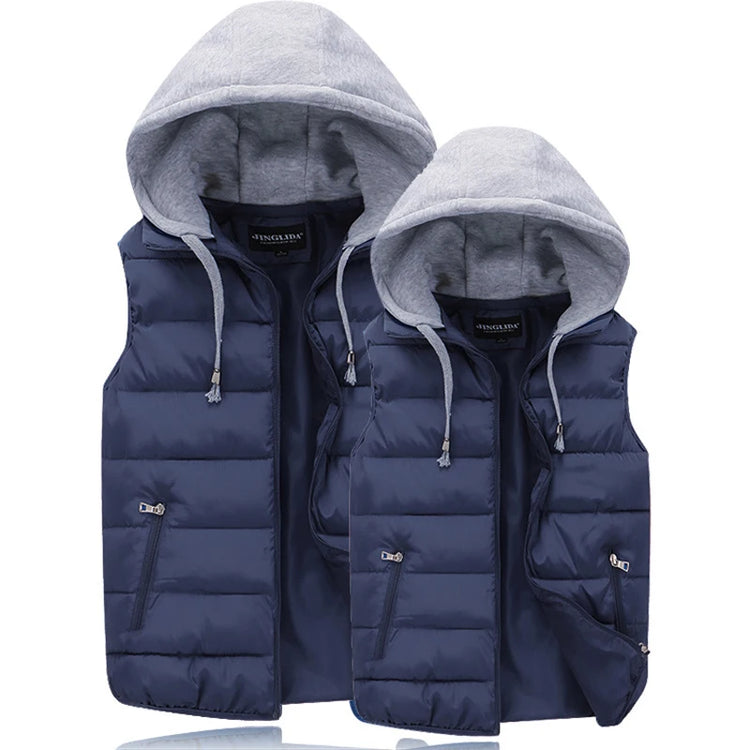 Autumn Winter Mens Warm Down Padded Vests Fashion Men Thermal Windbreaker Waistcoats Men Zipper Hooded Parkas Vests Clothing