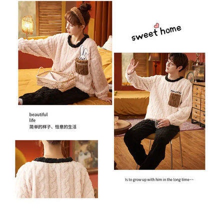 Couples Pajamas Women Men Winter Thicken Pyjamas Sleepwear Cartoon Dinosaur Korean Lovers Homewear Soft Warm Hoodies Pijama
