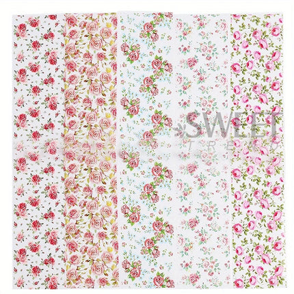 10PCS Mixed Nail Art Foils Transfer Sticker Set Rose Flower Designs Floral Starry Sky Nail Wraps Wedding Summer Manicure Decor