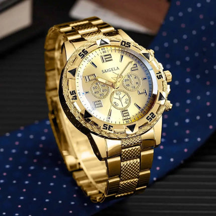 3 pz/set moda quadrante grande orologio al quarzo da uomo orologi da uomo d'affari di lusso collana braccialetto set Reloj Hombre (senza scatola) platinumshop