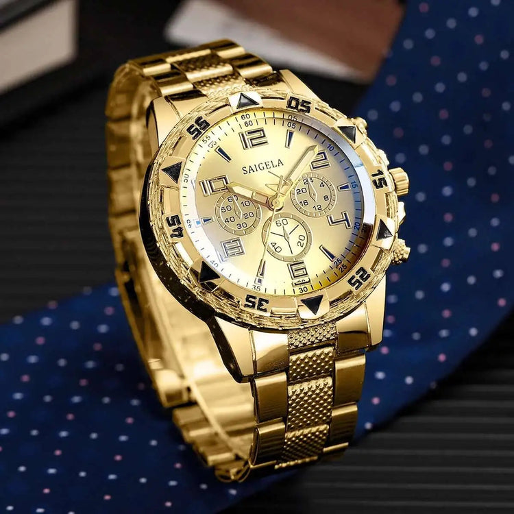 3 pz/set moda quadrante grande orologio al quarzo da uomo orologi da uomo d'affari di lusso collana braccialetto set Reloj Hombre (senza scatola) platinumshop