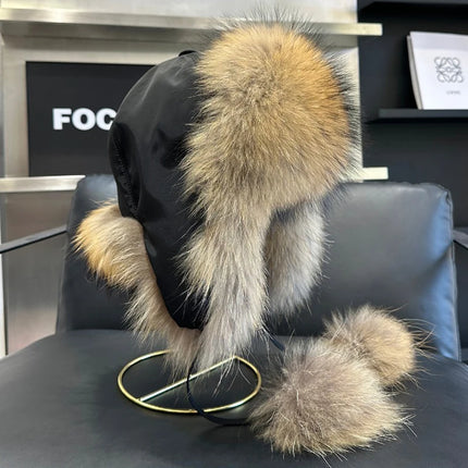 2026 100% Real Fox Fur Hats Women's Russian Ushanka Aviator Trapper Snow Skiing Hat Caps Earflap Winter Raccoon Fur Outerwear Ha