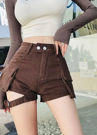 Pantaloncini cargo a vita alta Pantaloncini jeans con tasche chic kaki Abiti estivi per ragazza sexy per donna