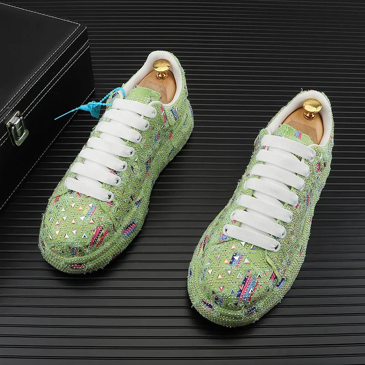 Hot Sale Rhinestone Canvas Shoes Mens Casual Skate Shoes Fashion Street Hip Hop Canvas Sneakers Men Platform Vulcanized Shoes