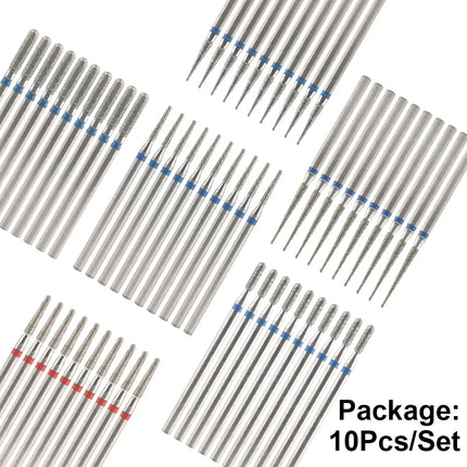 10Pcs Diamond Milling Cutter For Manicure Electric Nail Drill Bits Accessory Pedicure Machine Nail File Gel Remover Tool uñas Accesorios Y Herramientas