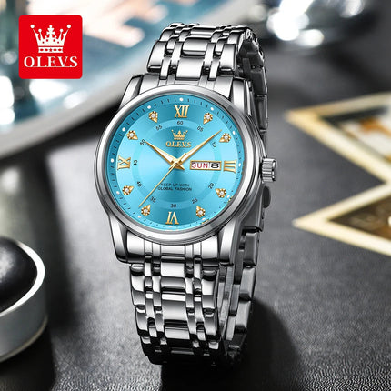 OLEVS 5513 Orologio da uomo Orologio luminoso impermeabile al quarzo originale di marca di moda per uomo Scatola per orologio con doppio calendario in acciaio inossidabile platinumshop