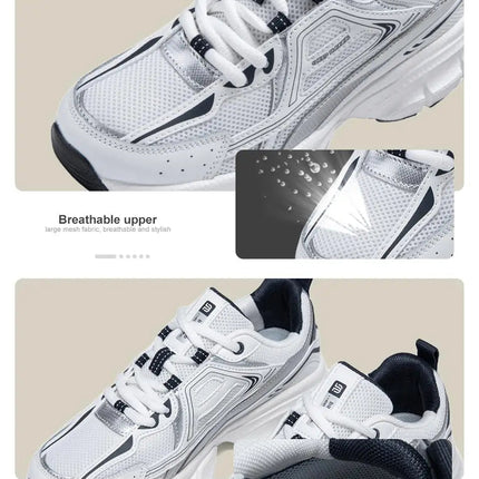 Baasploa Women Running Shoes Lightweight Breathable Sport Shoes Female Comfort White Casual Sneakers Height Increase Cushioning PlatiNum