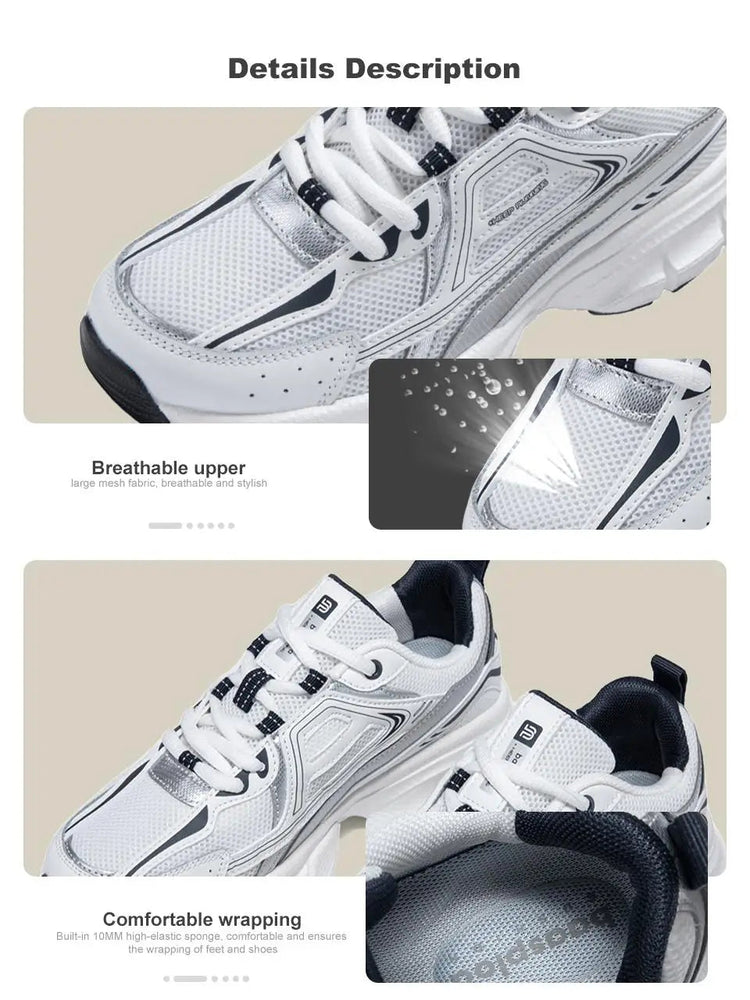 Baasploa Women Running Shoes Lightweight Breathable Sport Shoes Female Comfort White Casual Sneakers Height Increase Cushioning PlatiNum