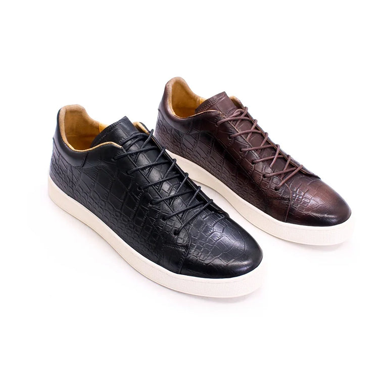 Men's Leather Shoes Casual Comfort Flat Shoes Lace Up Fish Pattern Handmade Shoes Dating Office Fashion Banquet Men's Shoes