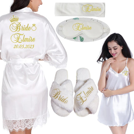 Set regalo bidale personalizzato Donna Abito in raso Sposa Damigella d'onore Matrimonio Camicia da notte Accappatoio